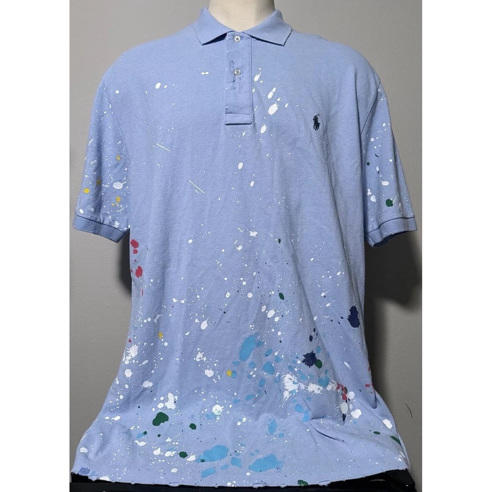 Polo Ralph Lauren Men's XLT Repaired Distressed Paint Splattered Artist Artwork